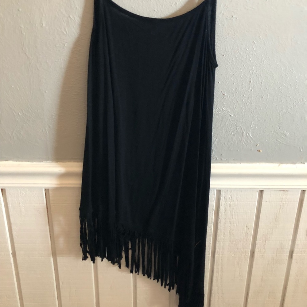 Black thin strapped top with fringe